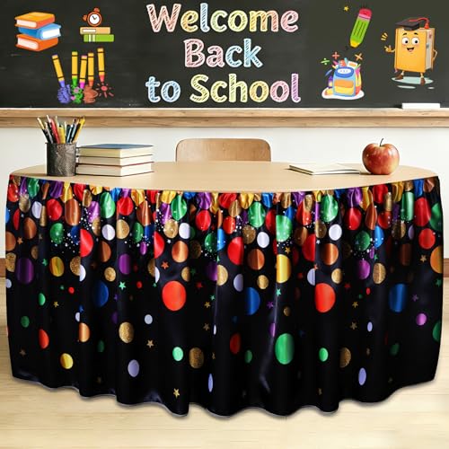 Wiooffen 9Ft Confetti Table Skirt Classroom Teacher Desk Curtain Skirts Tablecloth Ruffled Colorful Rectangle Table Cover Skirt for Back to School Kindergarten Office Bookcase Supplies Confetti - style: Confetti