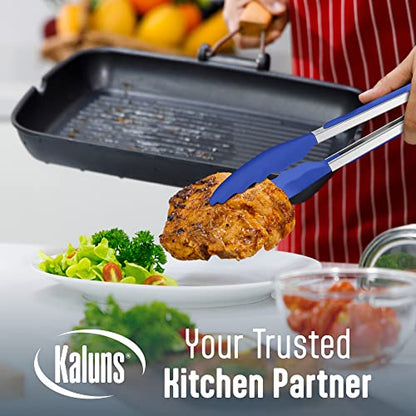 Kaluns Silicone Spatula Set, 4 Rubber Spatulas 600°F Heat Resistant, Nonstick Seamless Design with Stainless Steel Core, Dishwasher Safe, BPA free, Bonus Tongs Included - color: 4 Pcs + Tongs Blue