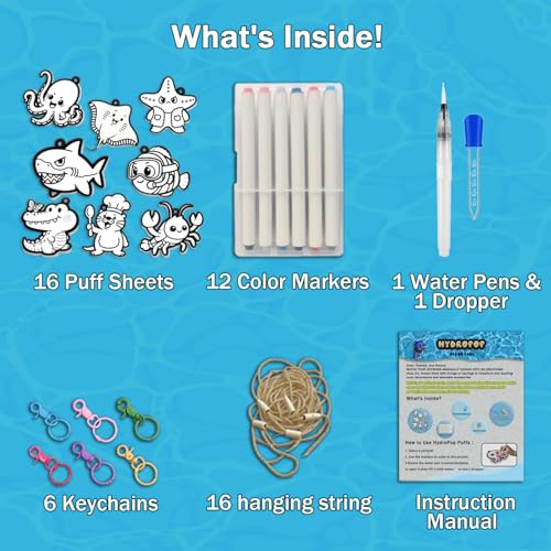 WurLoo Aqua Magic Puffs Paint 3D Art Kit Ocean Panl,Mess-Free Craft for Kids, DIY Color & Inflate Activity, Travel Toys & Creative Gifts for Girls and Boyd Ages 4, 5, 6, 7, 8, 9, 10 - color: Ocean Panl