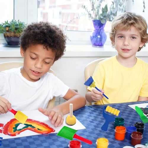53-Pack Sponge Paint Brushes, Washable Painting Brushes | Toddler Painting Set, Early Learning Foam Roller Sponge Art Crafts Kit with Storage Bag, Creative Gift - style: 53 Pcs