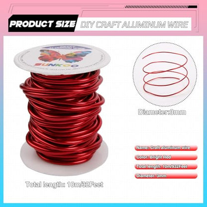 Aluminum Craft Wire,8 Gauge (3mm) Red Bendable Wire,32 Feet Continuous Roll for Jewelry Making,Sculpting,Floral & Armature Projects - size: 8 Gauge 32FT, style: Red