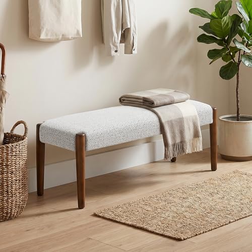 Usaint 42" End of Bed Bench with Wood Legs, Heathered White with Walnut Leg - color: Heathered Off-white With Walnut Leg