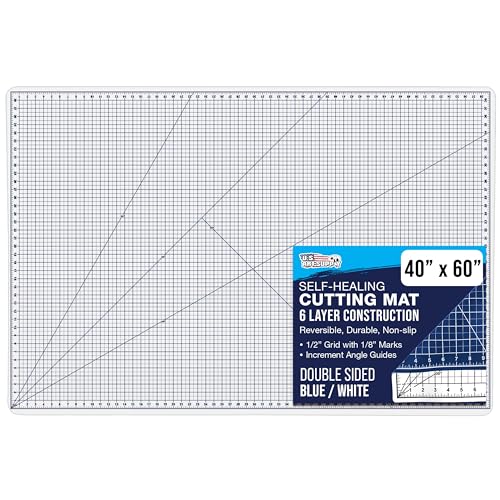 U.S. Art Supply 40"x60" Self-Healing Cutting Mat 5-Ply White/Blue | Double-Sided White/Blue Craft Mat, Non-Slip Cutting Mats for Crafts, Sewing, Quilting, Scrapbooking - color: White/Blue