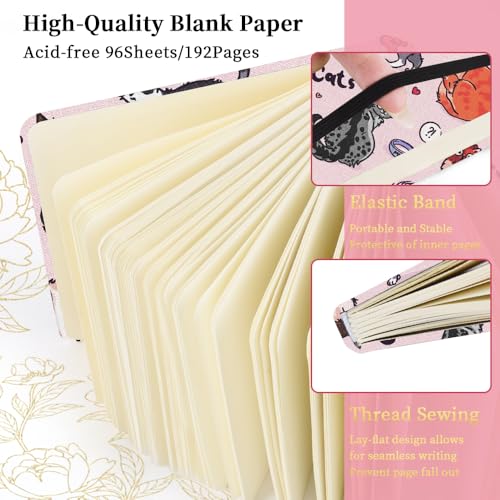 4.8x4.8 Pocket Sketch Book,Hardcover Art Sketchbook for Drawing Journal | Cloth Cover,80gsm Blank Paper,96Sheets,Lay-Flat,Portable Travel Creation Paint Diary Memo Planner,Dry MediaPink Cat - color: Cloth Cover-4.8x4.8in-Pink Cat
