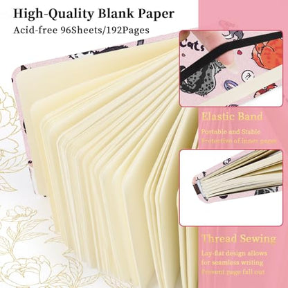 4.8x4.8 Pocket Sketch Book,Hardcover Art Sketchbook for Drawing Journal | Cloth Cover,80gsm Blank Paper,96Sheets,Lay-Flat,Portable Travel Creation Paint Diary Memo Planner,Dry MediaPink Cat - color: Cloth Cover-4.8x4.8in-Pink Cat
