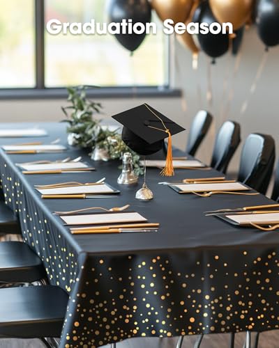 Pureegg Plastic Table Cloth Disposable 8 Pack 54 x 108 Inch, Black Gold | Graduation Party, Class of 2026, Leakproof & Sturdy, Black Gold, Table Cover - color: Black and Gold, size: 54" X 108" Rectangle