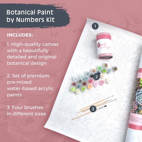 Pink Picasso Paint by Number Kit, Adults & Teens,16x20,Sensitive Succulents | Botanical Floral Collection, Acrylic Paints and Brushes included, Pre-printed high quality canvas, DIY art kit, Gift-ready - color: Sensitive Succulents