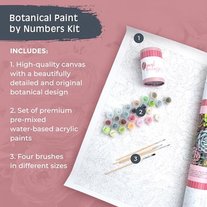 Pink Picasso Paint by Number Kit, Adults & Teens,16x20,Sensitive Succulents | Botanical Floral Collection, Acrylic Paints and Brushes included, Pre-printed high quality canvas, DIY art kit, Gift-ready - color: Sensitive Succulents