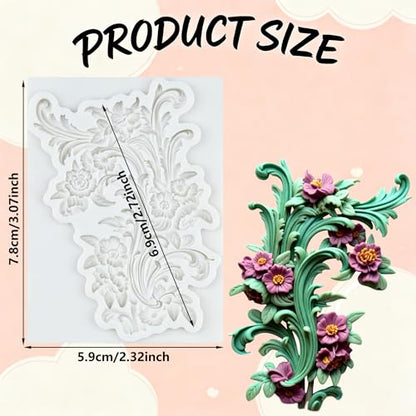 Baroque Silicone Mold Baroque Relief Flower Polymer Clay Molds | Jewelry Making Epoxy Resin Casting Air Dry Polymer Clay Craft - color: Style R