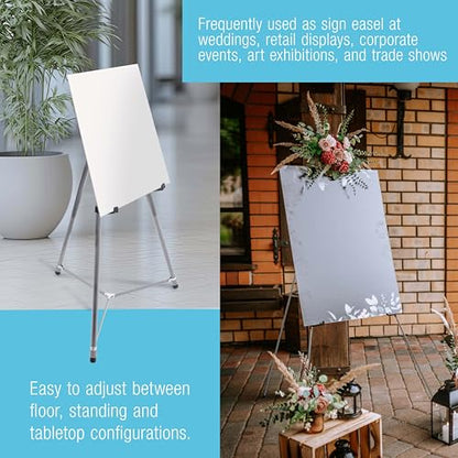 U.S. Art Supply 66" High Gallery Silver Aluminum Display Easel and Presentation Stand (Pack of 4) - Large Adjustable Height Portable Floor and Tabletop Tripod, Holds 25 lbs, Paintings, Signs, Posters