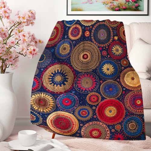 Boho 만다라 담요, 다채로운 메달리온 플리스 담요, 소파 베드용 부드럽고 가벼운 보헤미안 기하학적 담요, 여성 남성용 장식 선물, 101.6 x 127cm(40 x 50인치) - color: 보헤미안 만다라