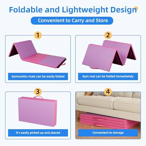 Polar Aurora 4'x10'x2 Thick Folding Gymnastics Exercise Mat Aerobics Stretching Yoga Mats - color: Purple-Pink