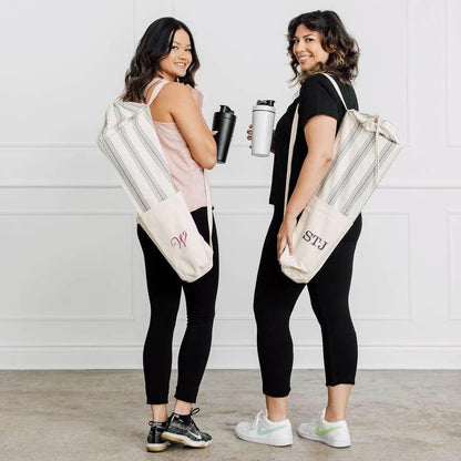 WEDDINGSTAR Custom Embroidered Drawstring Yoga Mat Carrier Bag - Gray Striped