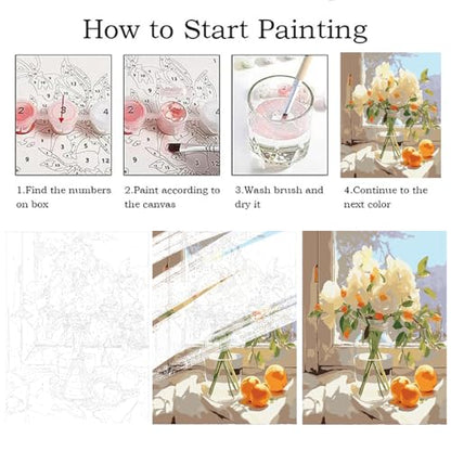 ZRIZQ Paint by Numbers Kit for Adults Beginner,White Flowers,16x20 | Full set with wooden brushes,rolled canvas,rich paints.Calming activity.Beginner friendly.Just open and paint. - color: 16"X20"Rolled Canvas(Frameless)-Flowers 10
