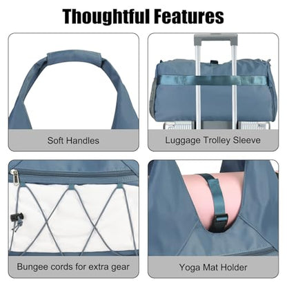 Forestfish Gym Bag For Women With Yoga Mat Holder, Blue | Shoe Compartment, Wet Dry Storage Pocket, Removable Shoulder Strap, Lightweight & Water Resistant - color: Blue