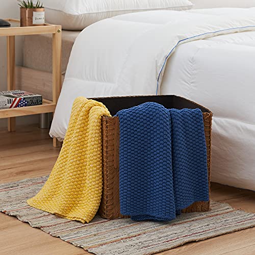 Longhui bedding 100% 면 니트 담요 - 블루, 부드럽고 아늑함, 세탁기 사용 가능, 152.4cm x 203.2cm(60 x 80인치) - 거실, 소파, 침대 또는 여행에 적합 - color: 블루., size: 60" x 80", Oversized
