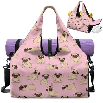 Yoga Gym Bag with Removable Adjustable Shoulder Strap, Shoe Compartment & Top Yoga Mat Holder 17.72x8.66x9.84in - color: Cute Yoga Dog Puppy Print