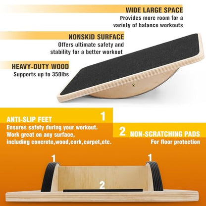 Yes4All 350LBS Professional Wooden Balance Board for Leg Workout, Anti-Slip Rocker Board, Wobble Board for Standing Desk - color: A. Black