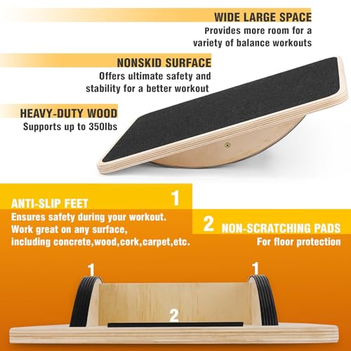 Yes4All 350LBS Professional Wooden Balance Board for Leg Workout, Anti-Slip Rocker Board, Wobble Board for Standing Desk - color: A. Black