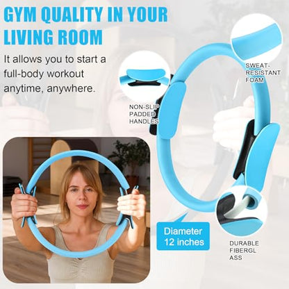 Silipull 10 Pcs Pilates Ring Blocks Set for Women Home Yoga Equipment Accessories Pilates Ring Circle and Ball Workouts Gift Include Ball Yoga Circle Resistance Bands Block Straps Gym Bag - color: Blue