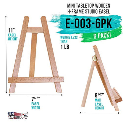 US Art Supply 10.5" Small Wooden Tabletop Easel (6 Pack) for Painting and Display Stand - A-Frame Table Top Easel, Canvas Holder