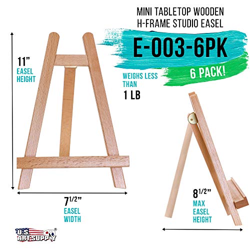 US Art Supply 10.5" Small Wooden Tabletop Easel (6 Pack) for Painting and Display Stand - A-Frame Table Top Easel, Canvas Holder