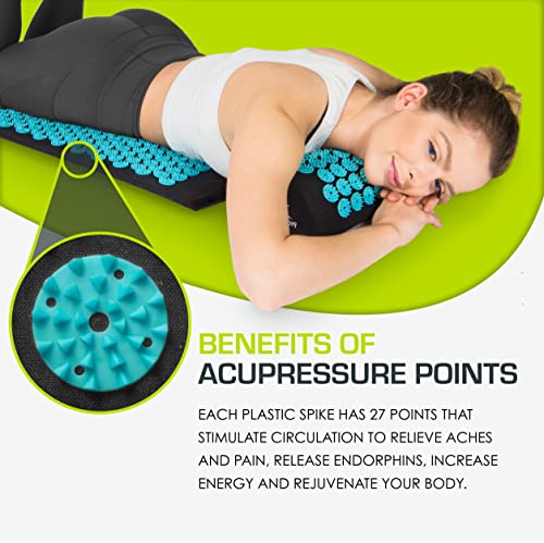 ProsourceFit Acupressure Mat and Pillow Set for Back/Neck Pain Relief and Muscle Relaxation, Large - Black/Aqua - color: Black/Aqua, size: Large
