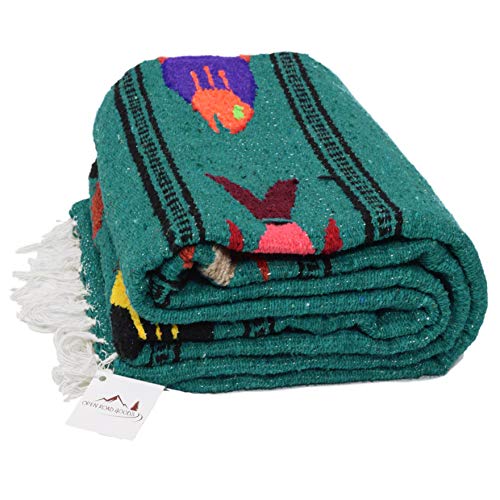 Open Road Goods Thick Mexican Yoga Blanket - Serape Fish Design - Handmade (Turquoise) - color: Turquoise