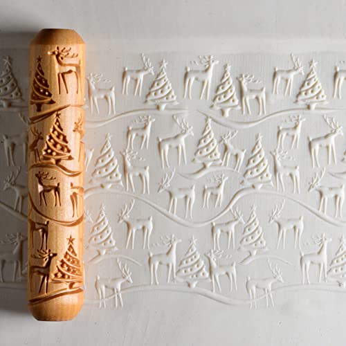 MKM Pottery Tools Wood Big Hand Rollers for Clay (BHR-112 Reindeer Christmas) - color: BHR-112 Reindeer Christmas