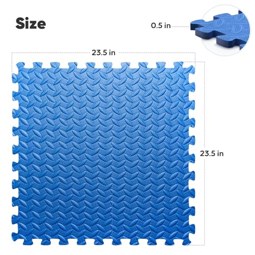 24 Pack 96 sqft Home Gym Mat, Puzzle Exercise Mat, EVA Interlocking Foam Floor Tiles for Home Workout Equipment and Kids' Play Areas - Blue, 24 in x 24 in x ½ in - 24 Tiles (Blue, 24 Pack 96 sq ft) - color: Blue, size: 24 Pack(96 SF)