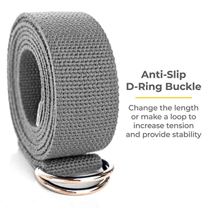 Bulk Yoga Straps, 10 Pack, 6ft, D-Ring Buckle | Adjustable Leg Stretching Strap for Muscle and Hamstring Stretch - Exercise Strap for Home,Gym, Schools and Studio - color: Cool Gray