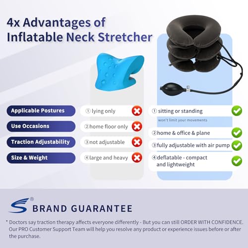 S Cervical Neck Traction Device for Instant Neck Pain Relief - Inflatable & Adjustable Neck Stretcher Neck Support Brace, Neck Traction Pillow for Home Use Neck Decompression - color: Gray