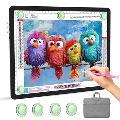 Rechargeable A4 Light Pad with Carry Bag, Super Bright Tracing Light Box with 6 Levels of Brightness, Side Physical Buttons & 3 Colors, Wireless Light Board for Diamond Painting, Drawing, Sketching - style: Rechargeable A4 with Bag (Black)