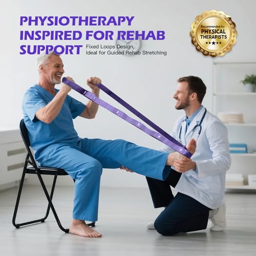 Non Elastic Stretching Strap with Loops - Yoga Straps for Physical Therapy, Durable Stretch Bands for Exercise, Flexibility Training, Hamstring & Leg Stretcher, Yoga/Pilates/Gymnastics - color: Purple