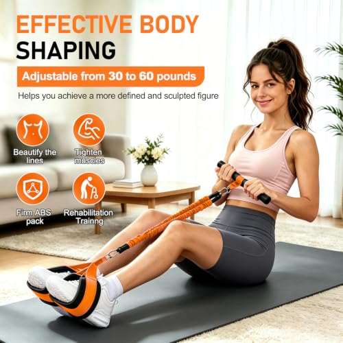 Multifunctional Pedal Resistance Band with Handles for Women Men - color: Orange