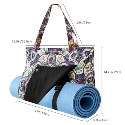 Mandala Yoga Mat Bag Large Yoga Bags and Carrier Fits All Your Stuff Yoga Tote Bags with Zipper Pocket Pilates Bag - color: Beige