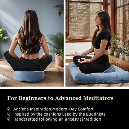 Meditation Cushion Set Zafu & Zabuton – Buckwheat Hull & Memory Foam, Adjustable Floor Pillow for Yoga, Meditation & Sitting, Removable Velvet Cover (Navy Blue) - color: Navy Blue