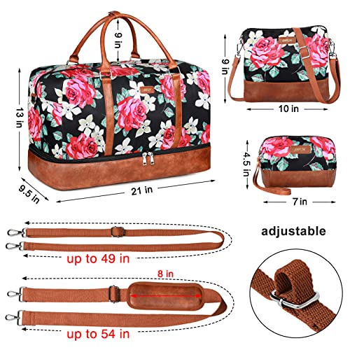 IBFUN Weekender Bags for Women, 21" Travel Duffle Bag with Shoe Compartment - color: C1-Flower