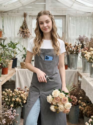 Molaxhome Split Pottery Apron with 3 Pockets Unisex with Adjustable Strap | Cotton Blend,Kitchen Apron,for Ceramics,Gardening,Kitchen Cooking - color: Grey