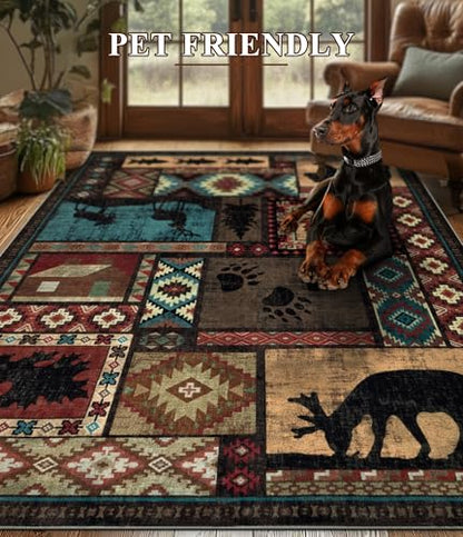 YIHOUSE Washable Rustic Cabin Area Rugs 5x7 Brown - color: Brown, size: 5'x7' (Rectangular)