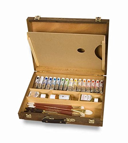 Creative Mark Capri Deluxe Wood Artist Paint Box - Storage for Art Supplies, Paints, Mediums, Brushes, Compartment Storage, Lightweight, Travel - [Oil-Stained - Natural Finish] - color: Elm