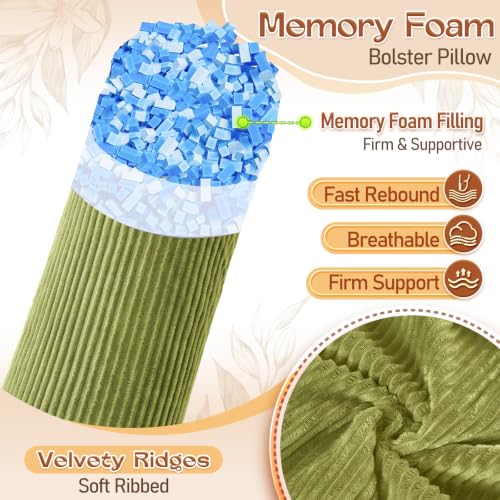 1 MIDDLE ONE Body Pillow, Memory Foam Round Body Pillows for Adults, Firm Long Bolster Pillow for Bed, Cylinder Tube Roll Pillow with Velvet Cover, 47x7.87 Inches (Green (Corduroy)) - color: Green (Corduroy)