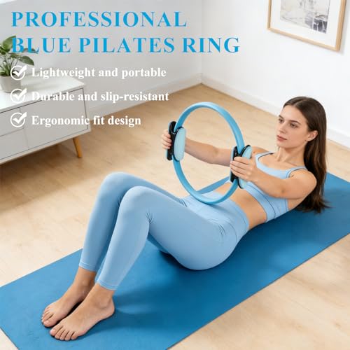 10 Pack Pilates Ring 15 Inch Magic Circle Bulk Set for Yoga and Fitness, Lightweight Portable Resistance Rings for Full Body Toning, Core Workout and Strength Training (5 Black, 3 Blue, 2 Pink)