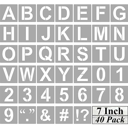 Alphabet Letter and Number Stencils 7 Inch - 40 Pack Large Letters and Numbers Stencil Templates with Signs for Painting on Wood, Reusable Letter Stencils for Chalkboard Signs & Wood Wall Art - size: 7 Inch