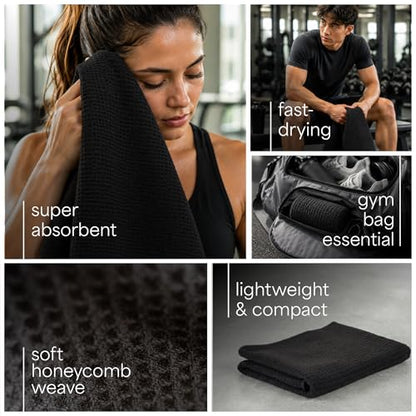 S&T INC. Microfiber Gym Towels, 6 Pack, 16" x 27" | Absorbent and Lightweight, Quick-Dry, Compact for Gym Bag, Yoga and Travel, Machine Washable - color: Honeycomb Black