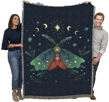 Pure Country Weavers Christmas Moth by Episodic Drawing - Gift Tapestry Throw Blanket Woven from Cotton - Made in The USA (72x54) - color: Christmas Moth, size: 72x54
