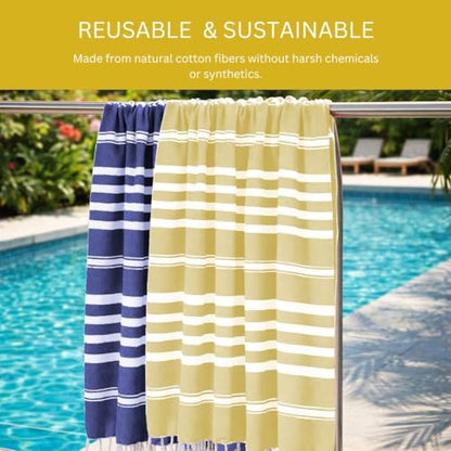 WeWove Turkish Peshtemal Beach Towels Large 39x70 Inch Set of 2-100% Cotton Soft Quick-Drying Absorbent Washable - Versatile for Beach Bath Pool Spa Picnic Travel - Turkish Towels Blue Yellow - color: Blue Yellow