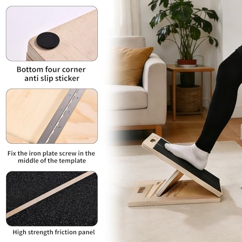 ERA of Vision Adjustable Slant Board for Stretching – Wooden Incline Calf & Leg Stretch Trainer with Anti-Slip Surface, Foldable Design, Extra Resistance Band & Exercise Manual for Home Fitness