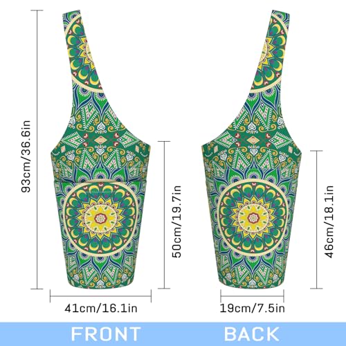 Mandala Yoga Mat Bag with Large Side Pocket and Zipper Pocket Long Tote Yoga Bags Fit Most Size Mats and Holds More Yoga Accessories - color: Green