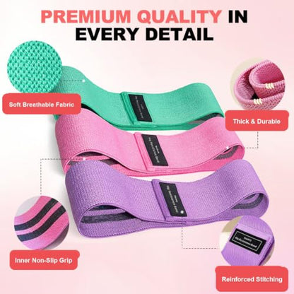 Fabric Resistance Bands Set with Stretching Strap, 3 Levels